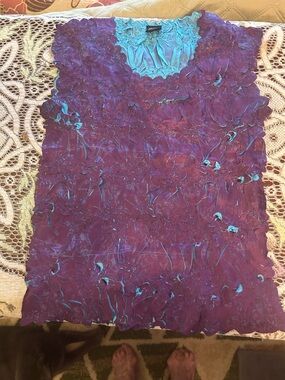 Origami Textured Purple & Teal Sleeveless Top
